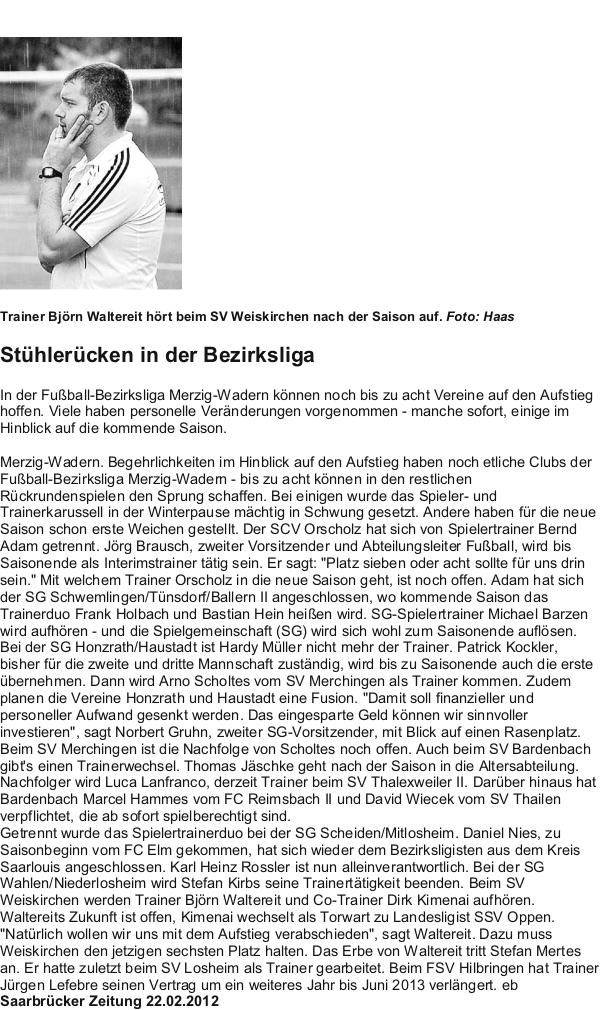 Stühlerücken in der Bezirksliga