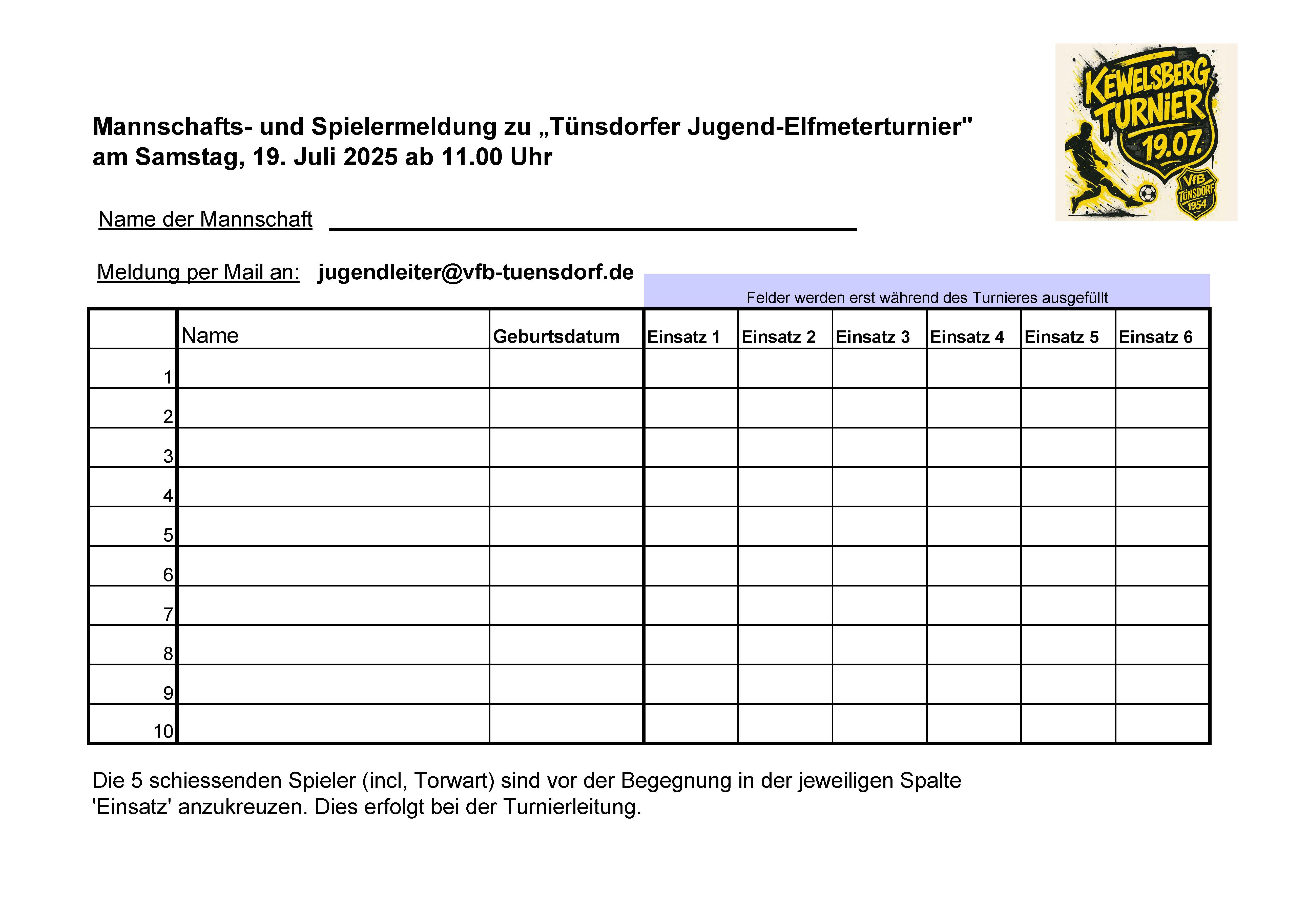 TITEL Spielermeldung