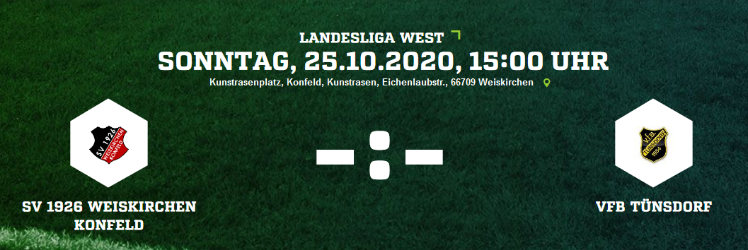 8. ST 2020 Screenshot 2020 10 04 SV 1926 Weiskirchen Konfeld VfB Tünsdorf Ergebnis Landesliga Herren 25 10 2020