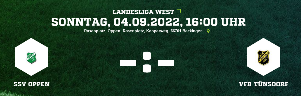 SP 5 LL SSV Oppen VfB Tünsdorf Ergebnis Landesliga Herren 04.09.2022